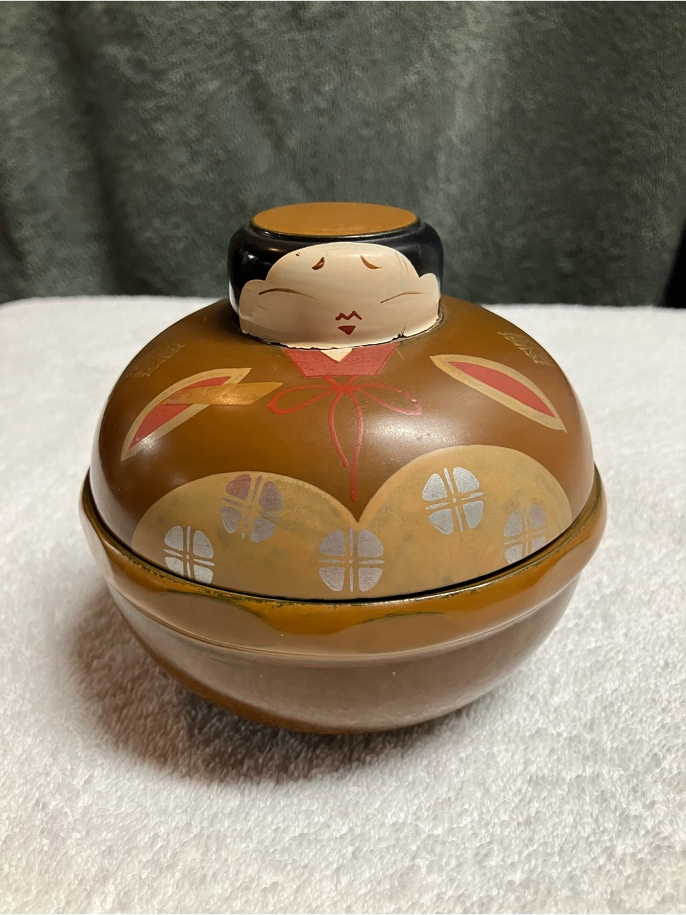 Vintage Hand-Painted Japanese Kokeshi Doll Trinket Box